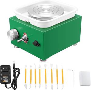 lot 5311 image: NantFun Mini Pottery Wheel Machine, 6.5cm 10cm Double Turntables Detachable Basin Forming Machine Adjustable Speed Electric Ceramic Wheel with Clay Tools (Green)