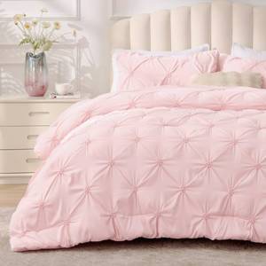 lot 5318 image: BEDELITE Baby Pink Twin Comforter Set - 2 Peices Boho Pintuck Bedding Comforter Sets, Lightweight Soft & Warm Twin Bedding Sets with 1 Pillowcase for All Season