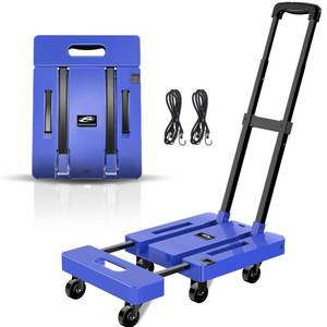 lot 5333 image: SPACEKEEPER Folding Hand Truck, 500 LB Capacity Luggage Cart, Portable Folding Dolly with 6 Wheels and 2 Elastic Ropes for Luggage, Personal, Travel, Auto, Moving and Office Use, Blue