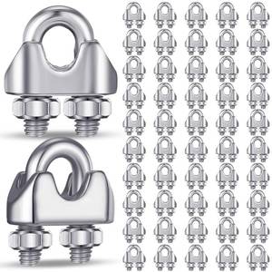 lot 6148 image: Blulu 50 Pcs 18 Inches M3 Stainless Steel Wire Rope Cable Clip Clamp 304 Stainless Steel Wire Rope Clamp Clip Wire Cable Clamp Wire Rope Clips U Bolt Saddle Fastener