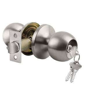 lot 6150 image: BESTTEN Keyed Entry Door Knob with Lock, Heavy Duty Interior and Exterior Door Lock, Standard Ball, Satin Nickel