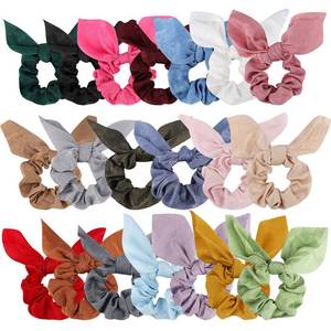 lot 6160 image: ACO-UINT 20 Pack Satin Scrunchies for Thick Hair, Hair Ties with Bow for Womens Hair, Bunny Ear Scrunchies, Hair Accessories for Girls, Silk Scrunchies in 20 Solid Warm Colors