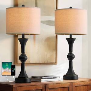 lot 6166 image: Gormena Table Lamps Set of 2, 28 Tall Bedside Table Lamp for Living Room, Bedroom, End Table Lamps with USB AC Charging Ports, Modern Nightstand Lamps, Matte Black Finish, Farmhouse