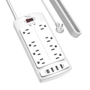 lot 6168 image: Surge Protector Power Strip - Nuetsa Flat Plug Extension Cord with 8 Outlets and 4 USB Ports, 20 Feet Power Cord (1625W13A), 2700 Joules, ETL Listed, White