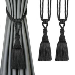 lot 6185 image: BEL AVENIR 2 Pack Curtain Tiebacks Tassel Drapery Tie-Backs Rope Handmade Holdbacks Home Office Hotel Decorative (Black, 2 Pack)