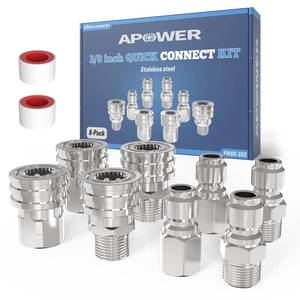 lot 6187 image: APOWER Pressure Washer Quick Connect Kit, 38 Male Female Quick Disconnect Kit for Power Washer, 38 Inch Hose Fittings Adapter Set, Stainless Steel, 8 Pcs