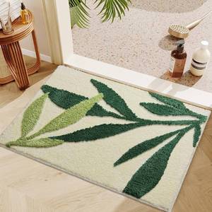 lot 6188 image: Green Bathroom Rug, Sage Green Leaves Rug, Soft Water Absorbent Non-Slip Washable Bath Mat for Bathroom, Tub and Floor, Botanical Shower Decor Carpet & Doormat, 18x26