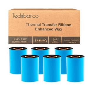 lot 6199 image: 6 Rolls 3.54 x 1476 Premium Enhanced Wax Thermal Transfer Ribbon, 90mm x 450m Black Industrial Barcode Label Printer Ribbon - Compatible with Zebra, TSC, GoDex, Citizen, 1 Core