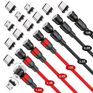 lot 6201 image: Bojianxin 540 Rotation Magnetic Charging Cable (7-Pack, 1.6ft3.3ft3.3ft6.6ft6.6ft10ft10ft) - 3 in 1 Magnetic Phone Charger Compatible with Micro USB, Type C etc