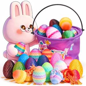 lot 6203 image: TBOLINE 16 Pack 3D Printed Dragon Egg, Articulated Crystal Animals Dragon Fidget Toys with Basket & Stickers, Small 3D Printer Dinosaur Eggs Party Favors Classroom Prizes for Kids Boy 5-7 8-12