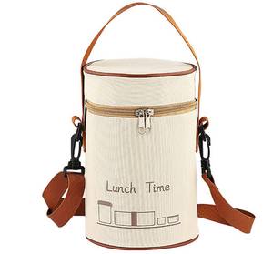 lot 6204 image: YIKANGHENG 3.9L Thickened Round Khaki Reusable Insulated Lunch Bag for Women and Men Travel Picnic, Vacuum Cup, and Lunch Box (Large)