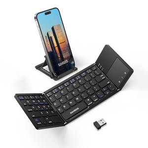 lot 6216 image: Samsers Multi-Device Foldable Bluetooth Keyboard with Touchpad, Rechargeable Dual-Mode(2.4GBTx2) Wireless Keyboard with Holder, Portable Folding Keyboards for Android Windows iOS Mac OS - Black