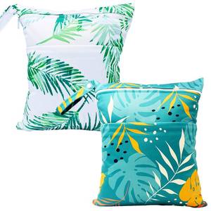 lot 6241 image: YULUONAPS Wet Dry Bag Waterproof Reusable Wet Bag for Swimsuit, Travel, Beach, Pool, Bathing, Diapers, Dirty Yoga Gym Clothes Toiletries Daycare Organizer with Two Zippered Pockets (green leaf)