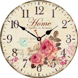 lot 9399 image: VIKMARI 14 Inch Wooden Wall Clock Art Hanging Clocks Silent Non-Ticking Wall Clock Battery Operated Round Home Flowers Style Arabic Numeral Decorative Wall Clocks