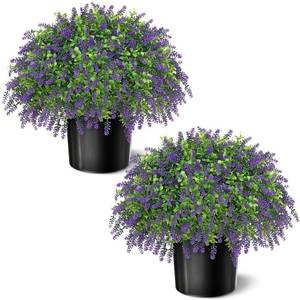 lot 9401 image: Artificial Boxwood Topiary Ball with Lavender - Set of 2 for Front Porch Decoration,Fake Bushes Potted Plants Faux Greenery Tree UV Resistant for Outdoor Indoor Garden Farmhouse Home Decor (Purple)