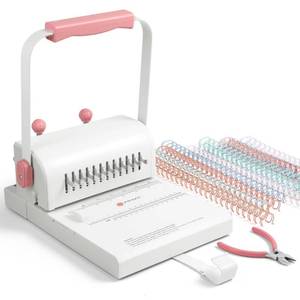 lot 9402 image: MAKEASY Binding Machine Hole Pitch 21 - Portable Book Binding Kit with 10PCS 58 Binding Wires & Plier, for DIY Notebooks, Albums, Journals, and Calendars �� Circle Holes, 20 Sheet Punch Capacity