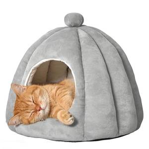 lot 9406 image: Petmarket Cat Bed for Indoor Cats - Adorable Cozy Pumpkin Cat Cave with Removable Cushion, Super Soft Pet House Tent for Kittens & Small Pets, Warm & Washable Non-Slip Design(S 15 inch, Light Gray)