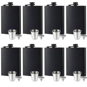 lot 9409 image: GliSun 8 pcs Flask for Liquor for Men Matte Black 8Oz Stainless Steel Leak Proof with 8 Wine Glass 8 pcs Funnel Used for Gift, Camping, Outdoor Activity, Groomsman Bridesmaid Wedding Party