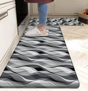 lot 9411 image: weesire Kitchen Mats for Floor Modern Abstract Kitchen Rugs Grey Stripe Anti Fatigue Kitchen Mats Waterproof Floor Mats Cushioned Non-Skid Standing Mats for Kitchen, Set of 2,17.3 x 2817.3 x 47