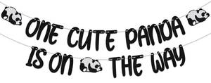lot 10472 image: One Cute Panda is On The Way Banner,Panda Baby Shower 1st Birthday Party Decoration,Welcome Baby Gender Reveal Party Supplies Black