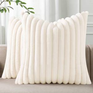 lot 10474 image: Pallene Faux Fur Plush Throw Pillow Covers 18x18 Set of 2, Luxury Soft Fluffy Striped Decorative Pillow Covers for Sofa, Couch, Living Room, Cream White