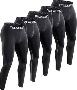 lot 10477 image: TELALEO 5 Pack Mens Compression Pants for Workout, Running,Basketball,Football-Sports Baselayer Leggings L