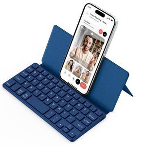 lot 10484 image: CACOE Wireless Keyboard with Stand, Mini Keyboard for Cell Phone, Ultra-Slim Portable, Foldable, Dual-Channel QWERTY with Stand Holder for Smartphone and More iOS Android Windows, Ocean Blue