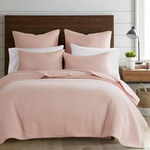 lot 11492 image: Levtex Home Cross Stitch Reversible FullQueen Quilt Set (88x92in) with 2 Pillow Shams (26x20in) - Stitch Texture - Blush - Cotton FullQueen Size Quilt Bedding Set - Lightweight, Soft, Pre-Washed