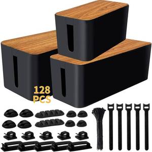lot 11494 image: YUANYE Cable Management Box Cable Management Kit for Power Strip to Hide Wires,Cord Organizer Boxes,Safe ABS Material Wire Organizer of Cable Clips Sleeve for Home & Office,3Pack-128PCS Black