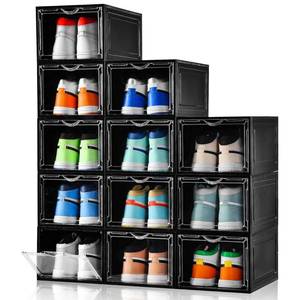lot 11497 image: Clemate Upgraded X-Large Shoe Storage Box,12 Pack,Shoe Box Clear Plastic Stackable,Drop Front Shoe Box with Clear Door,Shoe Organizer Containers For Sneaker Display,Fit up to US Size13, Black
