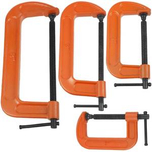 lot 11498 image: WILLBOND 4 Pcs C Clamps Set 3 4 6 8 Small Steel Versatile Heavy Duty Welding Clamps Set Jaw Opening Sliding T Bar Handle for DIY Carpentry Caliper Woodworking Welding Building(Orange) (Missing Two)