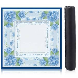 lot 11499 image: CrystalSylara Flower Mahjong Mat with Rules 31.5 x 31.5 Non-Slip Noise Reduction Gaming Mat with Carrying Bag American Mahjong Table Cover for Poker Board Card Games Dominoes(Blue)