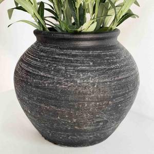 lot 11517 image: 10 Handmade Clay Black Rustic Textured Vase��Rustic Round Black Terracotta Farmhouse Vase Heavyweight
