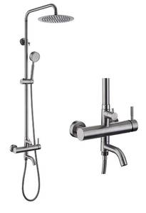 lot 11522 image: SS304 Outdoor Shower Kit - Brushed Nickel, High Pressure Shower Head with Handheld, Complete Shower System