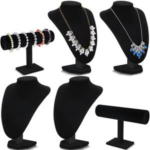 lot 11526 image: Huquary 6 Pcs Jewelry Display Set Necklace Display Stand T Bar Bracelet Holder Jewelry Bust for Home Store Trade Show(Black)