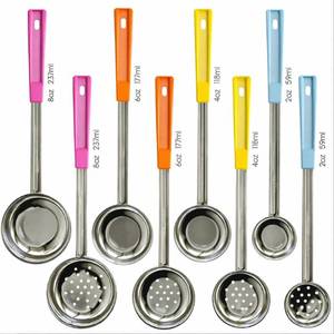 lot 11528 image: Portion Control Serving Spoons - (8 Piece Set) Restaurant Measuring Serving Ladle Utensils for Weight Loss, Bariatric Gastric Sleeve, Includes 2, 4, 6, 8 oz Solid & Perforated Scoops, 14-14 Long