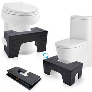 lot 11531 image: Thalomely Foldable Toilet Stool Squat, 7 & 9 Adjustable Heights, Bamboo Poop Stool for Adults and Kids with Non-Slip Layer - Improve Bathroom Posture and Comfort, No Assembly Required,Black