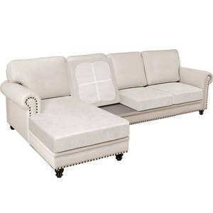 lot 11533 image: Pfrstuv 4PCS Couch Cushion Covers for Sectional Sofa Leather Look L Shape Couch Cover Both LeftRight Chaise Lounge Cover Separate Cushion Sofa Seat Slipcovers (3 Seater  1 Chaise, Beige)