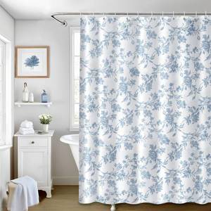 lot 11536 image: Seorsok Sage Blue Shower Curtain,Cotton Floral Cottagecore,Elegant Floral Fabric Shower Curtain Machine Washable Waterproof Bathroom Decor 72x72 inches