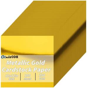 lot 11542 image: 100 Sheets Metallic Gold Cardstock Paper Bulk, Gold Paper Foil Board 12 x 12, Mirror Finish Surface, Gold Glitter Paper 250gsm for Crafting Card Making Invitations Decorations