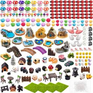 lot 11545 image: Yalikop 240 Pcs Miniature Garden Accessories, Including Animals, Mini Houses, Table and Chairs and Dollhouse Decoration, Miniature Figurines, Micro Landscape Ornaments, Garden DIY Kit, Birthday Gift