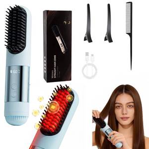lot 11559 image: 2026 New Go Brush Pro - 3 Temps Portable Cordless Hair Straightener Brush for Travel, 30s Fast Heat & Led Digital Display(°C°F), Cool Air Setting On The Back (Blue)