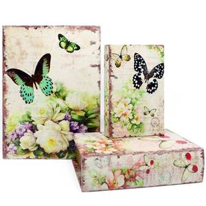 lot 11561 image: Jolitac Decorative Book Boxes World Map Pattern Antique Book Invisible box with Magnetic cover, Faux Wood Set of 3 Storage Set (Butterfly)