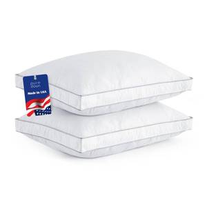 lot 11565 image: puredown� Made in USA Goose Feather Down Gusseted Pillows, 100% Cotton Cover, Pillows Standard Size Set of 2, Luxury Hotel Gusseted Bed Pillows for Sleeping
