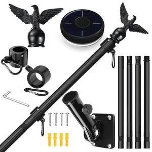 lot 11568 image: LETSTRY 5FT Flag Pole Kit for House with Solar Light and Adjustable Bracket, 1 Thickened Stainless Steel Outside Wall Mount Flagpole for 3x5 American Flag, for Residential, Outdoor or Porch (Black)