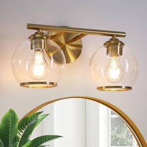 lot 11576 image: Mecgirn Brushed Gold Bathroom Vanity Light Over Mirror, 2 Light Bathroom Light Fixtures with Clear Globe Glass Shade, Modern Vanity Lighting Wall Mounted