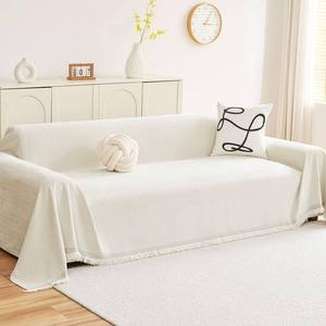 lot 11581 image: hyha Couch Cover for Dogs, Boho Sofa Covers for 3 Cushion Couch Washable, Chenille Sofa Slipcover for Pets, Soft Loveseat Sectional Couch Throw Blankets with Tassels (Beige, 71x150 Inch)