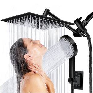 lot 11592 image: Shower Head, 8 inch Multifunction High Pressure Rain Shower Head with Handheld Spray Combo with 11 Angle Adjustable Extension ArmFlow RegulatorShower System Matte Black