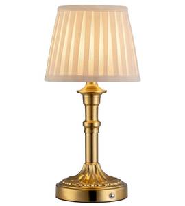 lot 11595 image: KDG Cordless Portables Table Lamp, LED Fabric Shade Small Desk Lamps, 4000mAh Battery Powered Lighting, 2700K Stepless Dimmable Light for Living Room, Dining Room, Bedroom, Bedside (Gold)