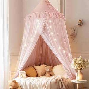 lot 11602 image: little dove Bed Canopy with Star Lights, Double Layer Canopy for Bed, Princess Play Tent for Girls Room, Breathable Bed Curtain for Children Reading Nook, Machine Washable, 25.6x106, Pink
